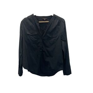 J.Crew Black Long Sleeve Popover Blouse Shirt Sz M Minimalist Office‎ Career